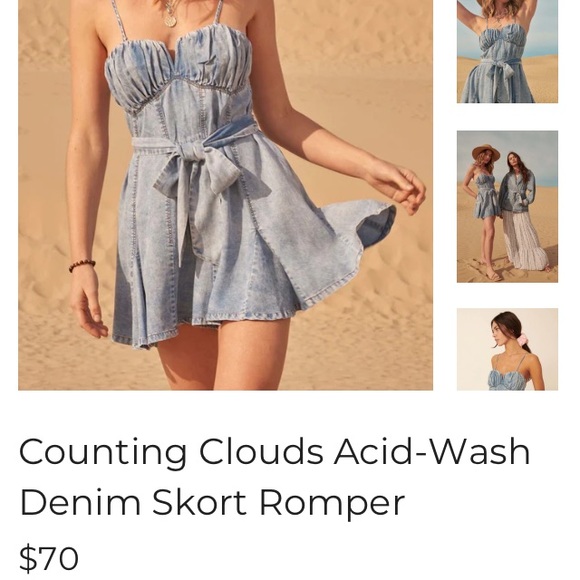 NWT Promesa Counting Clouds Acid-Wash Denim Skirt Romper. Size L - Picture 2 of 12